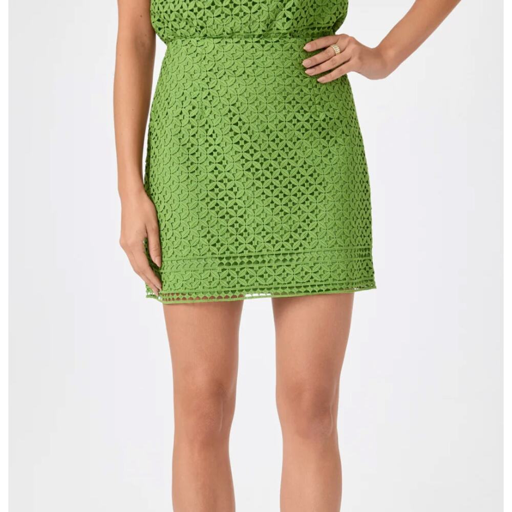NWT Trina Turk Sogen Green High Rise Rico Border Mini Skirt Lumi Lace Size 8